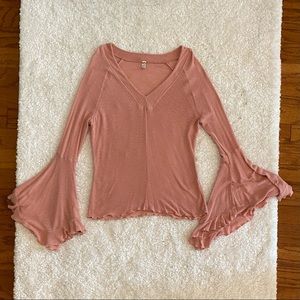 Free People blush pink fitted flaired sleeve top